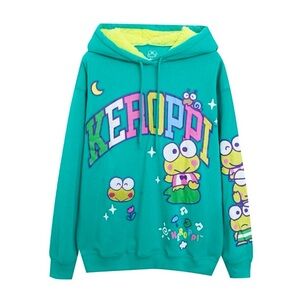 Sanrio Keroppi Womens Graphic Hoodie Sweatshirt Medium Green Soft Sherpa